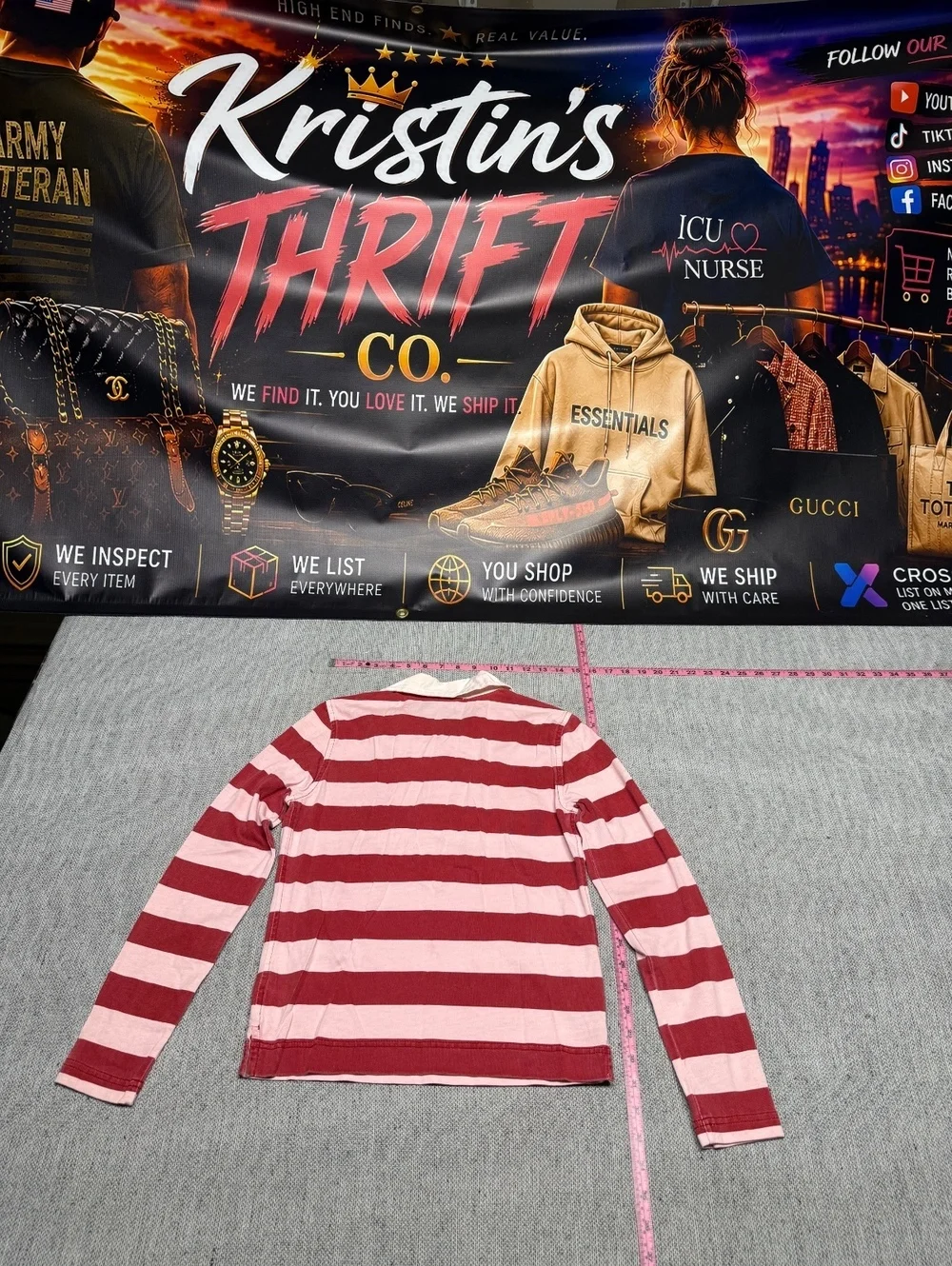 J.Crew Women's Striped Rugby Shirt Size S Red and Pink Small
